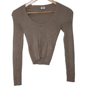 Abercrombie & Fitch Beige Tan Ribbed Knit Long Sleeve Scoop Neck Sweater Size XS